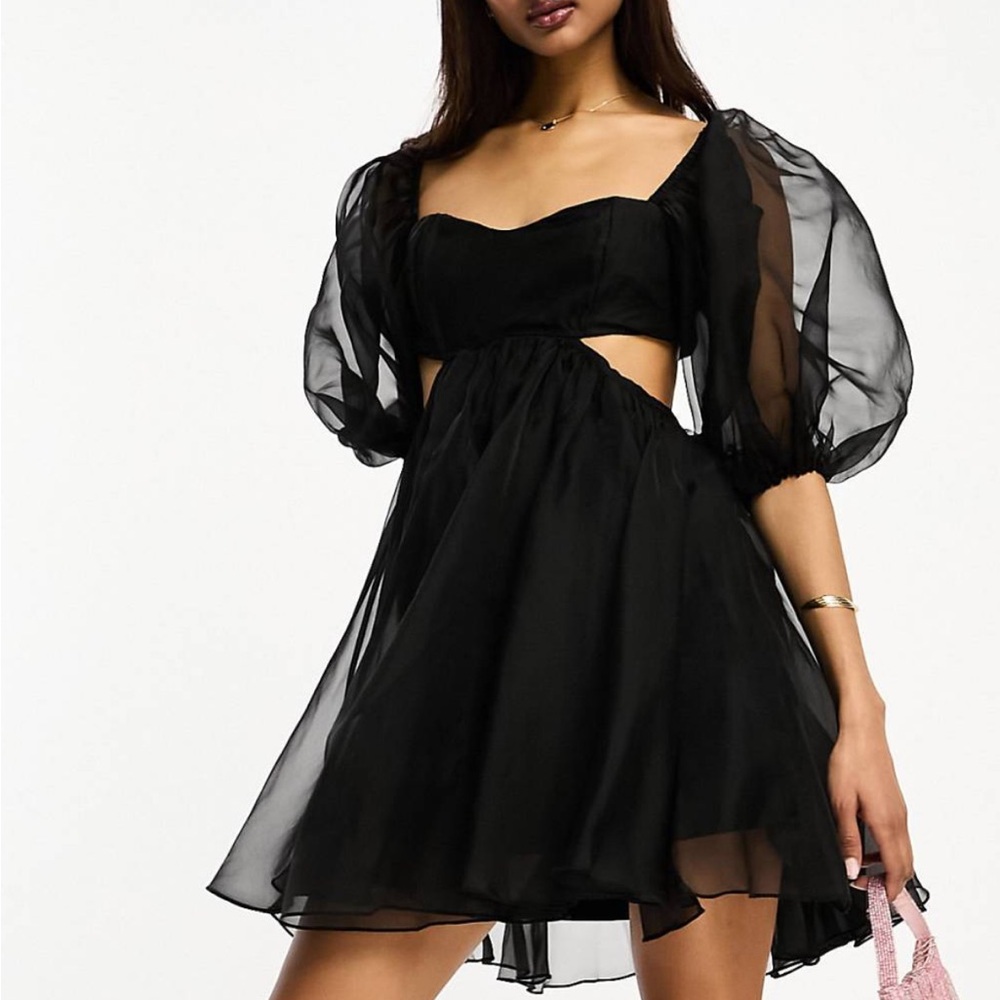 ASOS Black Off the Shoulder Puff Sleeve Mini Dress
